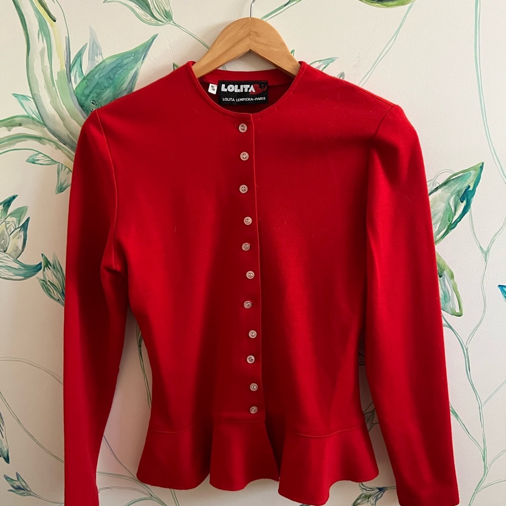 Vintage Lolita Red Button-Front Peplum Cardigan